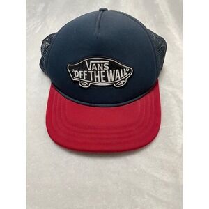 Vintage Vans Off The Wall Trucker Hat Navy Red Mesh Snapback